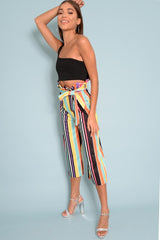 Multi Stripe Paper Bag Tie Waist Culottes - Sada-Trousers