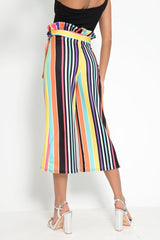Multi Stripe Paper Bag Tie Waist Culottes - Sada-Trousers