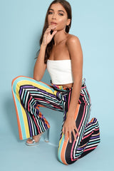 Multi Stripe Paper Bag Tie Waist Wide Leg Trousers - Kennedy-Trousers