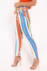 Multi Stripe Paper Bag Waist Trousers - Hadden-Trousers