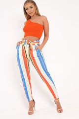 Multi Stripe Paper Bag Waist Trousers - Hadden-Trousers