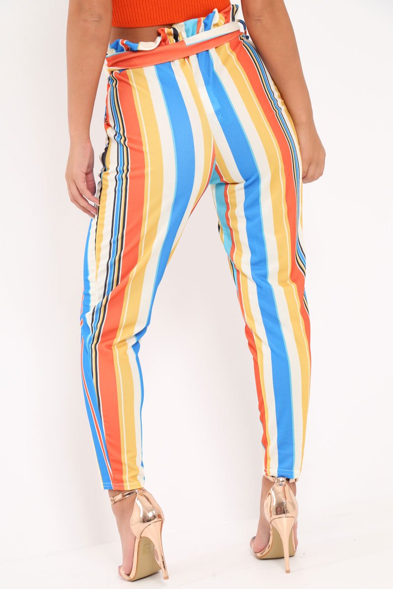 Multi Stripe Paper Bag Waist Trousers - Hadden-Trousers