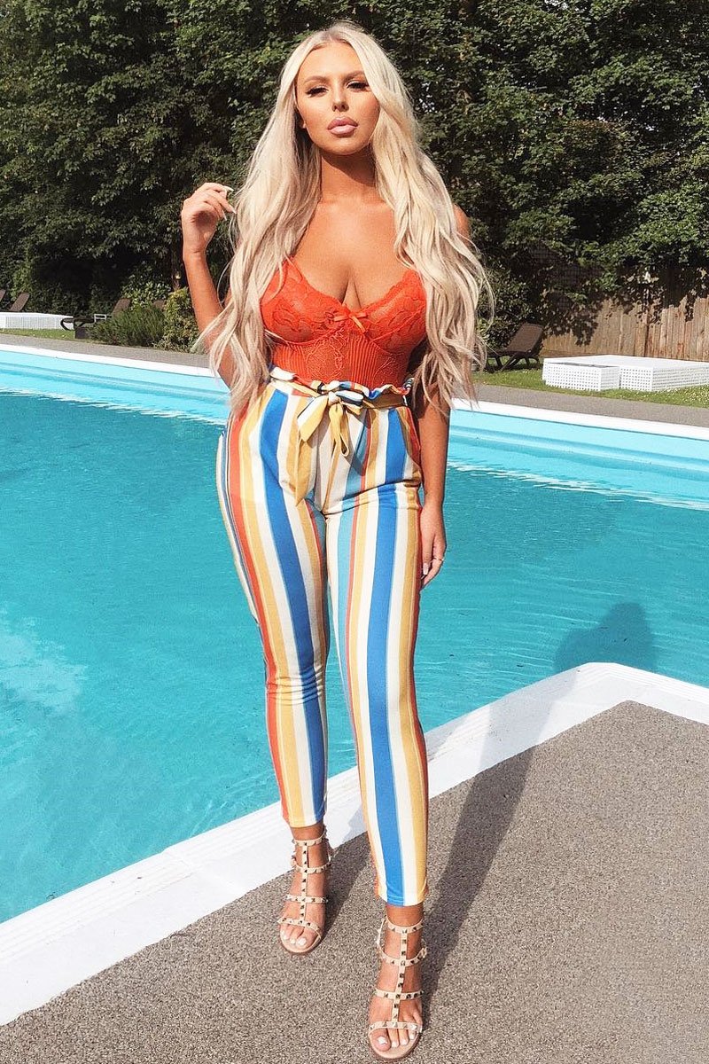 Multi Stripe Paper Bag Waist Trousers - Hadden-Trousers
