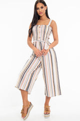 Multi Stripe Ruched Top Culotte Jumpsuit - Natasha-Jumpsuits