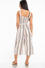 Multi Stripe Ruched Top Culotte Jumpsuit - Natasha-Jumpsuits