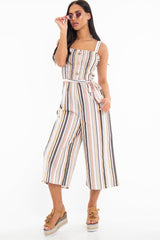 Multi Stripe Ruched Top Culotte Jumpsuit - Natasha-Jumpsuits
