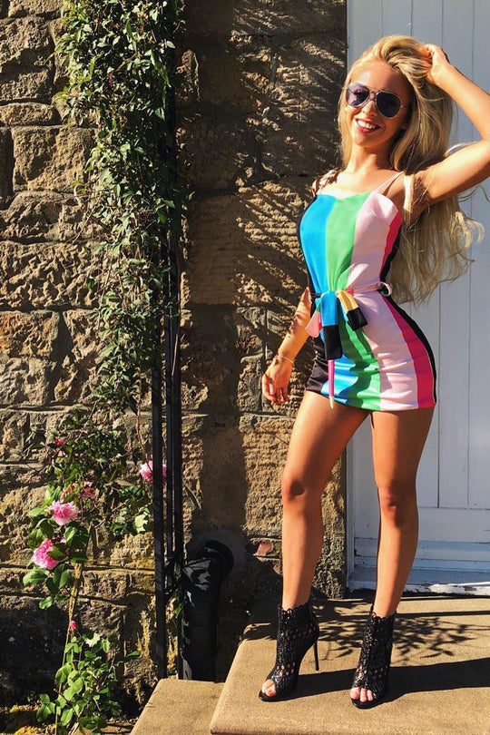 Multi Stripe Tie Waist Cami Dress - Dyamond