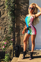 Multi Stripe Tie Waist Cami Dress - Dyamond-Dresses