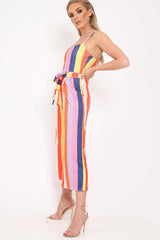 Multi Stripe Tie Waist Jumpsuit - Jakai-Jumpsuits