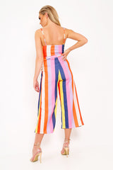 Multi Stripe Tie Waist Jumpsuit - Jakai-Jumpsuits
