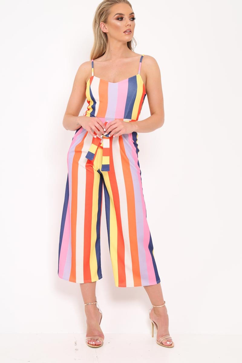 Multi Stripe Tie Waist Jumpsuit - Jakai-Jumpsuits