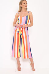 Multi Stripe Tie Waist Jumpsuit - Jakai-Jumpsuits