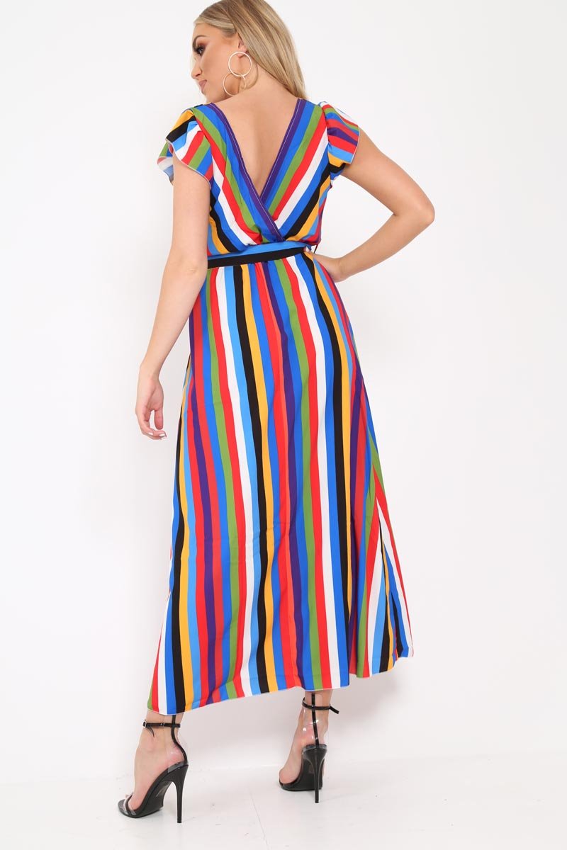 Multi Stripe Tie Waist Maxi Dress -Daveah-Dresses