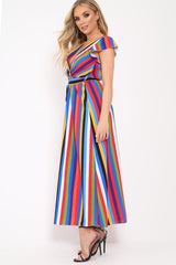 Multi Stripe Tie Waist Maxi Dress -Daveah-Dresses