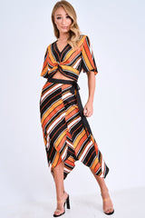 Multi Stripe Wrap Front Crop Top And Belted Midi Skirt Co-ord - Cayli-Co-ords