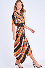 Multi Stripe Wrap Front Crop Top And Belted Midi Skirt Co-ord - Cayli-Co-ords