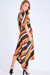 Multi Stripe Wrap Front Crop Top And Belted Midi Skirt Co-ord - Cayli-Co-ords