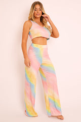 Multi Tie-Dye Ribbed Vest Loungewear Co-ord - Alaire-Loungewear