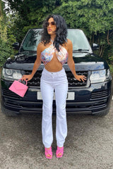 Multi Tie Dye Satin Bandana Halterneck Crop Top - Deja-Crop Tops