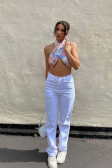 Multi Tie Dye Satin Bandana Halterneck Crop Top - Deja-Crop Tops