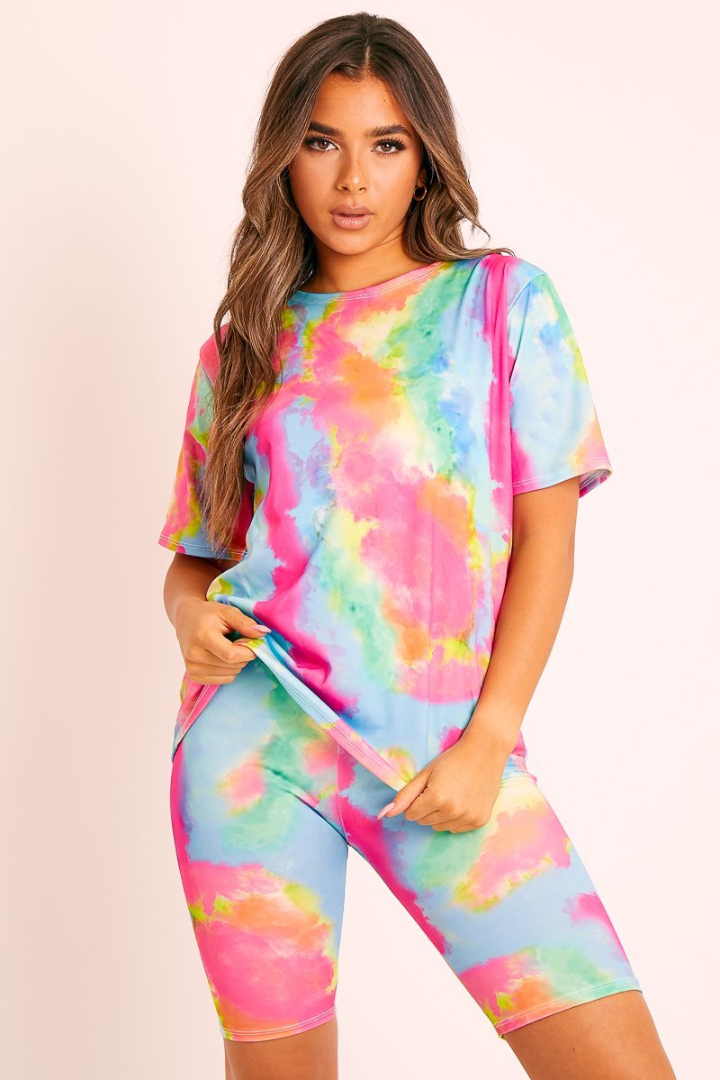Multi Tie-Dye T-shirt Cycling Short Set - Boni-Co-ords