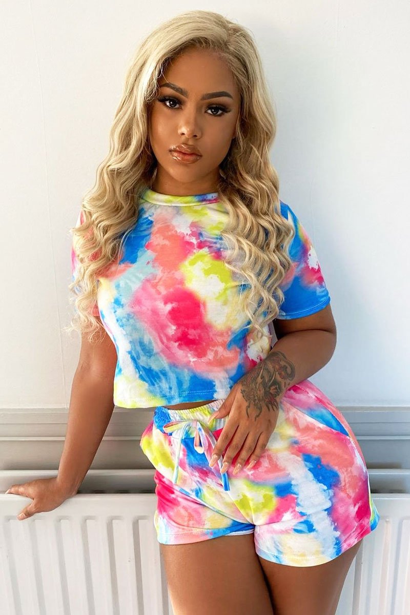 Multi Tie-dye Crop Top Shorts Co-ord - Blossom-Loungewear