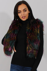 Multicolored Faux Fur Cropped Gilet - Naeva-Jackets