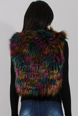 Multicolored Faux Fur Cropped Gilet - Naeva-Jackets