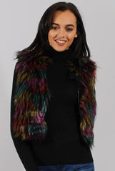 Multicolored Faux Fur Cropped Gilet - Naeva-Jackets