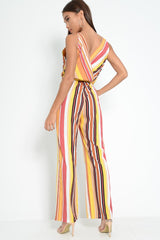Mustard And Beige Plunge Wide Leg Jumpsuit - Saidi-Jumpsuits
