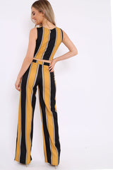 Mustard And Black Stripe Crop Top And Wide Leg Trousers Co-Ord - Jenet-Co-ords