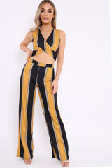 Mustard And Black Stripe Crop Top And Wide Leg Trousers Co-Ord - Jenet-Co-ords