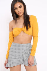 Mustard Asymmetric Crop Top - Nicki-Crop Tops