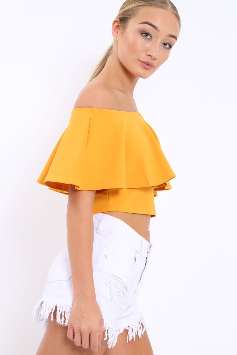 Mustard Bardot Crop Top - Justine-Tops