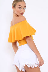 Mustard Bardot Crop Top - Justine-Tops