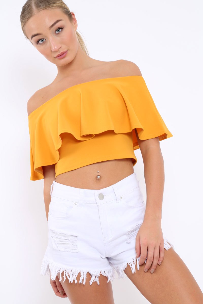 Mustard Bardot Crop Top - Justine-Tops