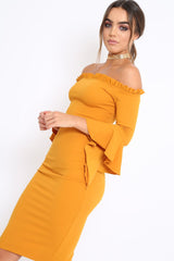 Mustard Bardot Frill Crop Top with Flared Sleeves - Tiffy-Tops