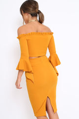 Mustard Bardot Frill Crop Top with Flared Sleeves - Tiffy-Tops