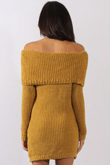 Mustard Bardot Heavy Knit Jumper Dress - Suzy-Jumper