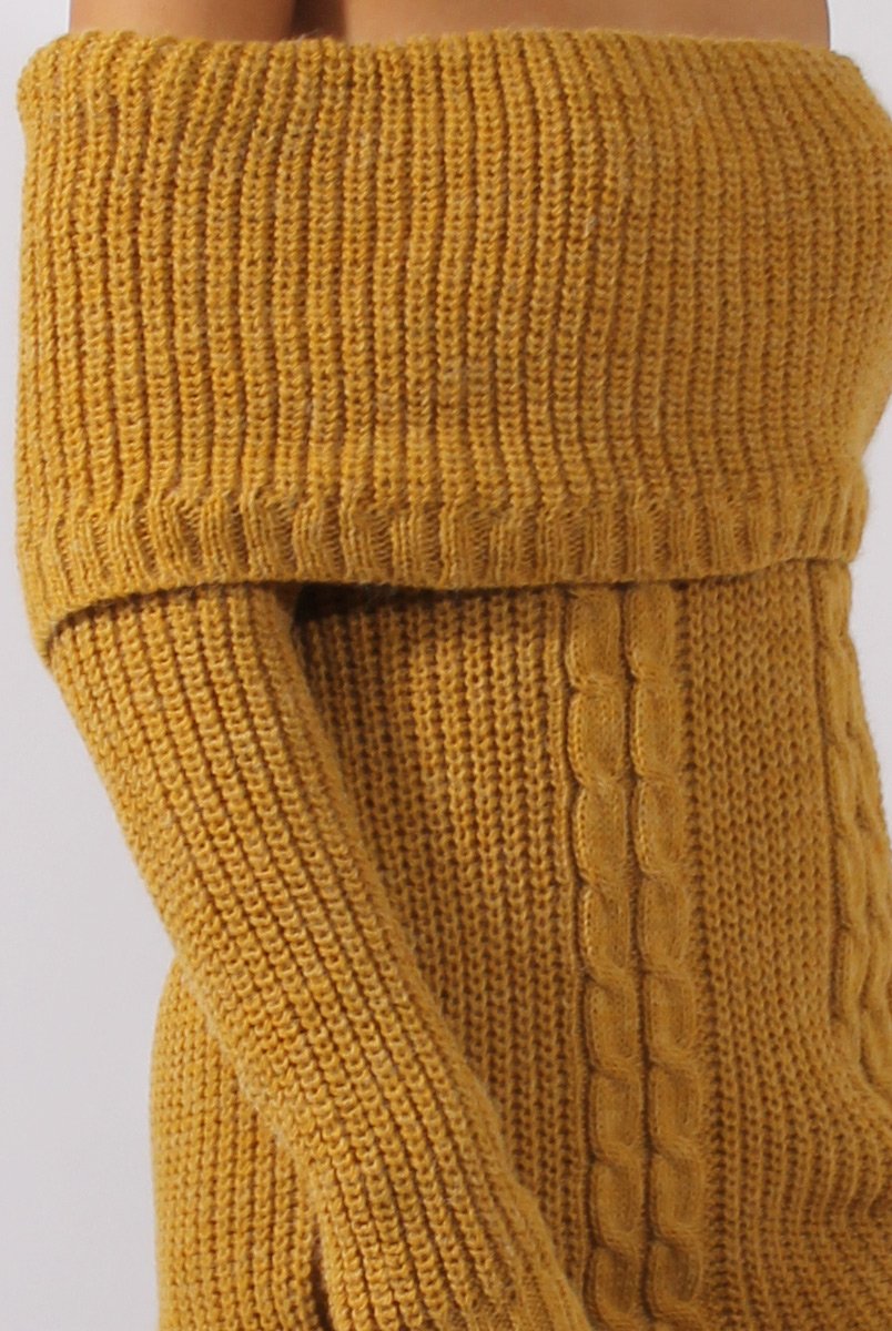 Mustard Bardot Heavy Knit Jumper Dress - Suzy-Jumper