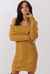 Mustard Bardot Heavy Knit Jumper Dress - Suzy-Jumper
