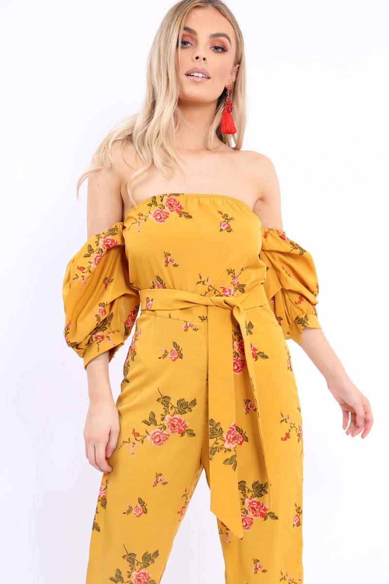 Mustard Bardot Open Back Jumpsuit - Serenity-Jumpsuits