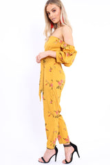Mustard Bardot Open Back Jumpsuit - Serenity-Jumpsuits