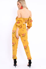 Mustard Bardot Open Back Jumpsuit - Serenity-Jumpsuits