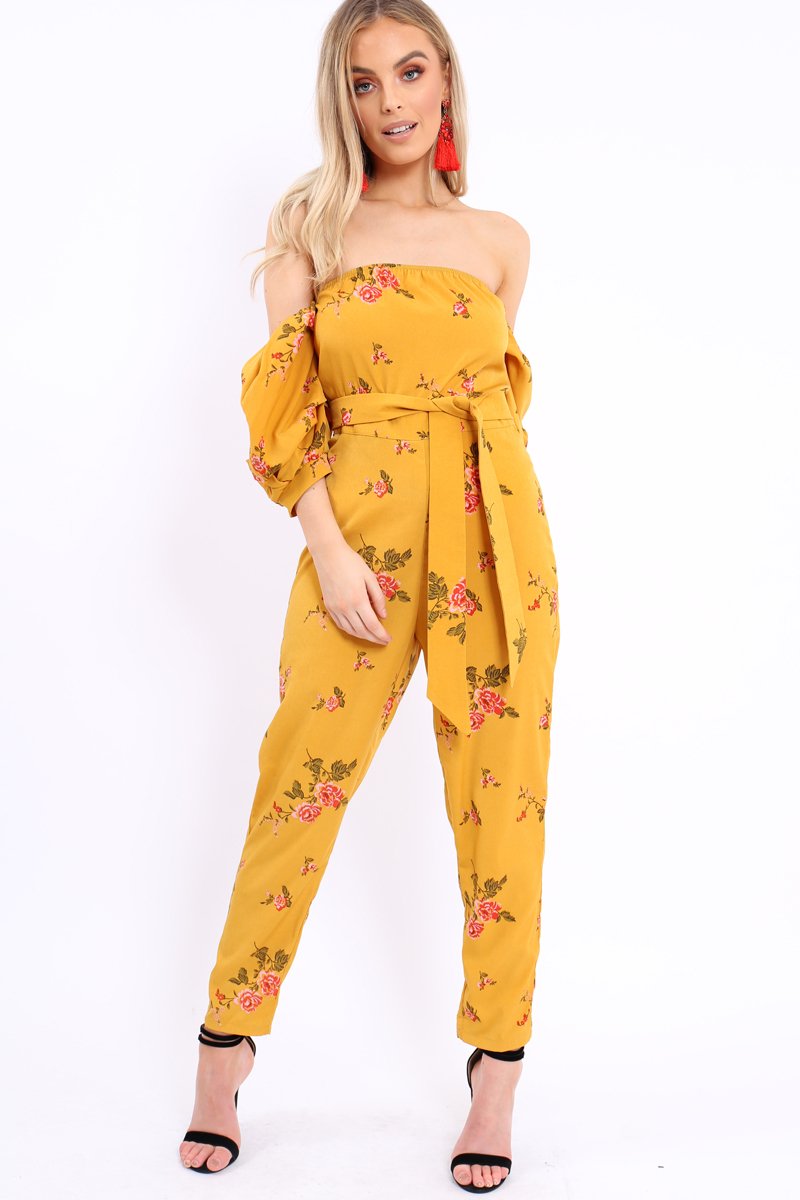 Mustard Bardot Open Back Jumpsuit - Serenity-Jumpsuits