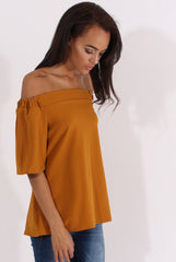 Mustard Bardot Split Back Top - Aurora-Tops