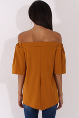 Mustard Bardot Split Back Top - Aurora-Tops