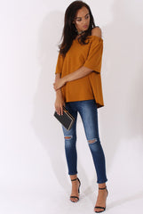 Mustard Bardot Split Back Top - Aurora-Tops