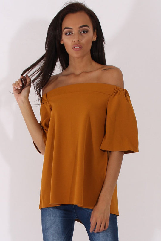 Mustard Bardot Split Back Top - Aurora