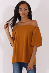 Mustard Bardot Split Back Top - Aurora-Tops
